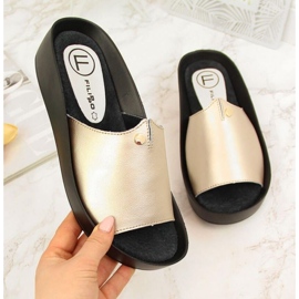 Ciabatte con plateau in pelle Filippo W PAW199B dorate d'oro 1