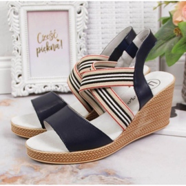 Sandali in pelle sulla zeppa Filippo W PAW361 blu navy 2