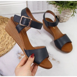 Sandali con zeppa Sergio Leone W SK376C blu navy 1