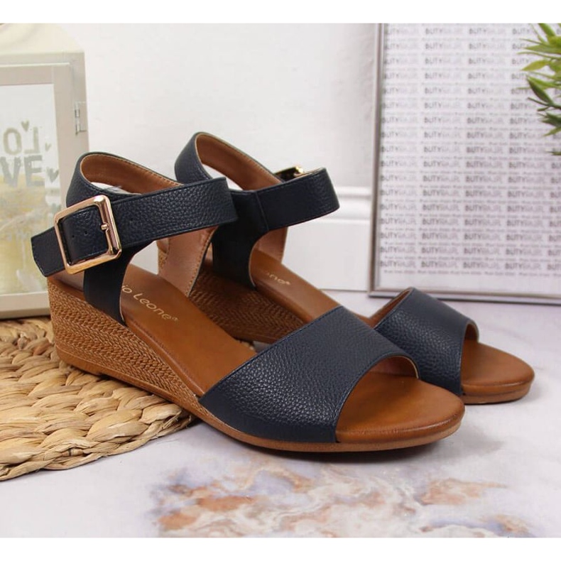 Sandali con zeppa Sergio Leone W SK376C blu navy 2