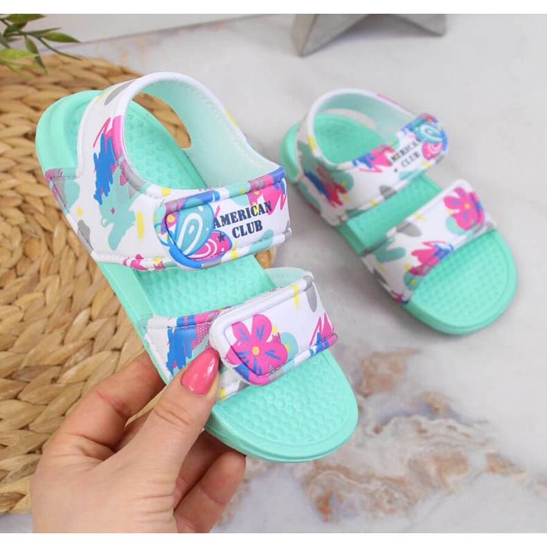 Sandali in schiuma di velcro American Club Jr AM882B menta blu 1