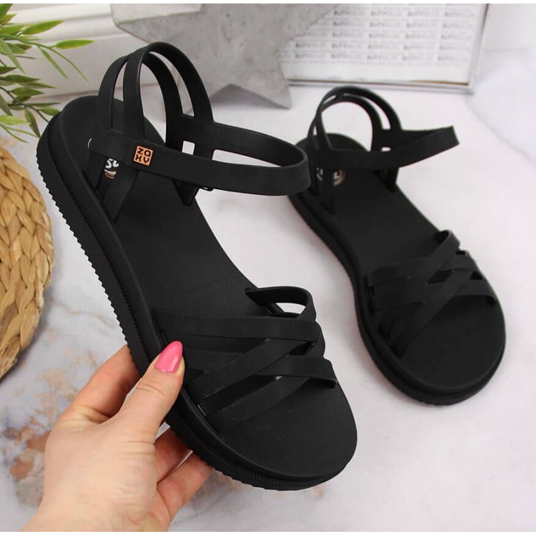Sandali in gomma con velcro Zaxy W JJ285068 nero 1
