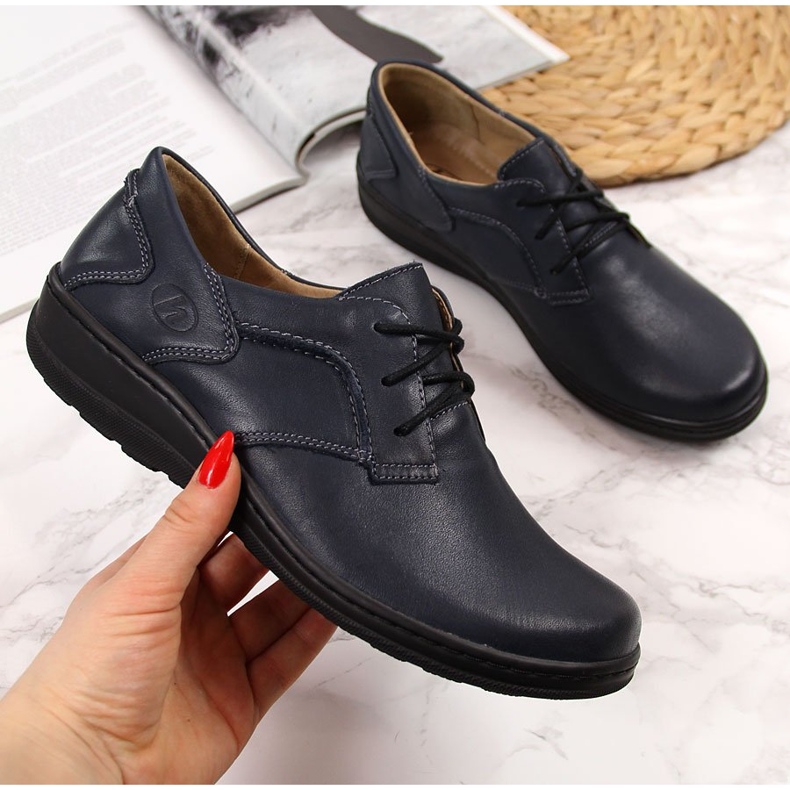 Comode scarpe da donna in pelle, blu navy Helios 715 2