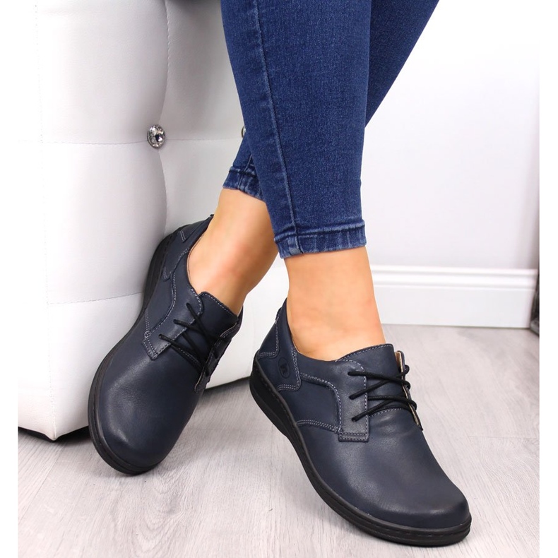 Comode scarpe da donna in pelle, blu navy Helios 715 1