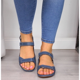 Comodi sandali in pelle blu navy Helios 205 2
