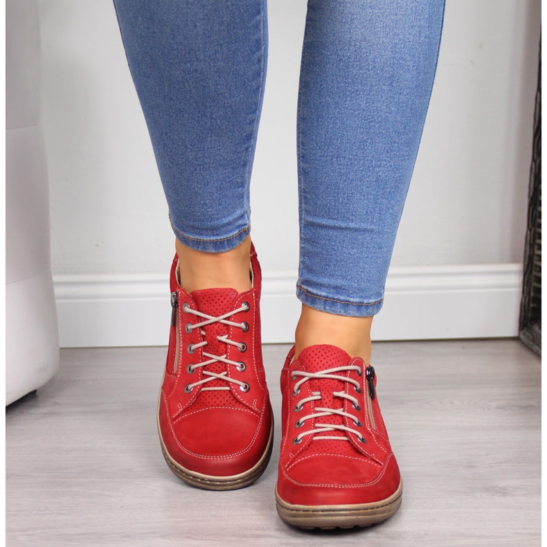 Scarpe da donna in pelle con cerniera rossa Helios 357 rosso 1