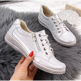 Scarpe da donna in pelle con cerniera, argento Helios 357 2