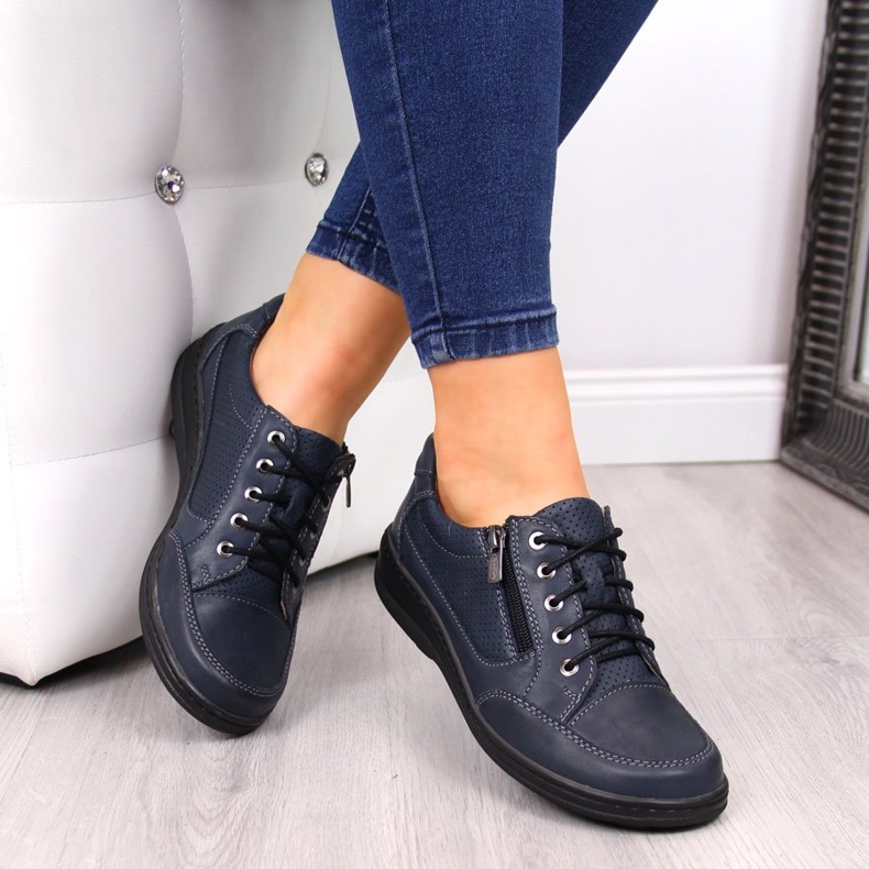 Scarpe da donna in pelle con cerniera blu navy Helios 357 1