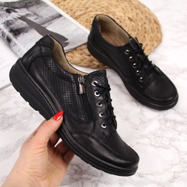 Scarpe da donna in pelle con cerniera nere Helios 357 nero 2