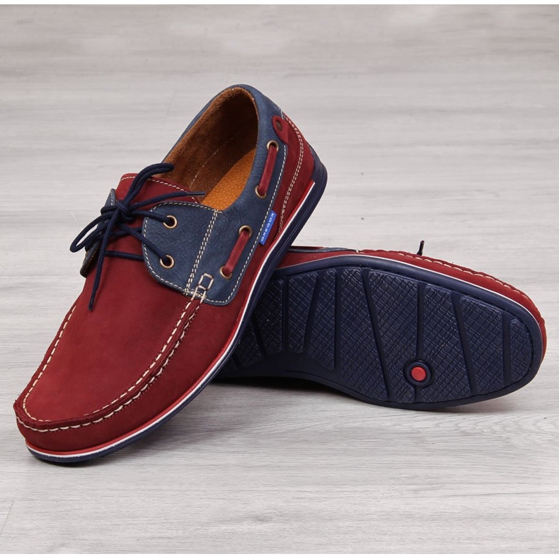 Mocassini casual da uomo in pelle bordeaux Gregor rosso 2