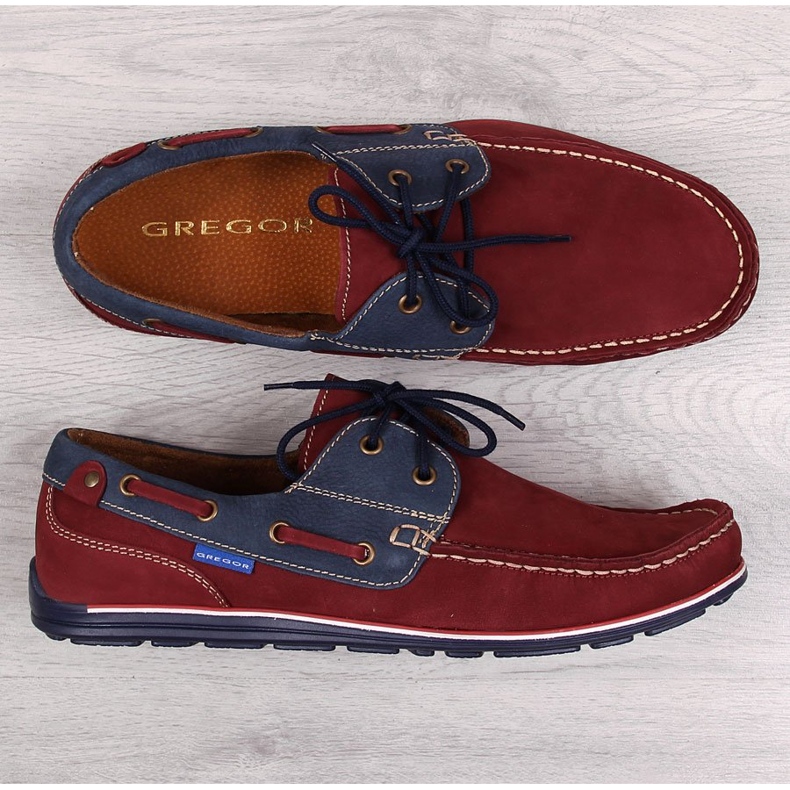 Mocassini casual da uomo in pelle bordeaux Gregor rosso 1