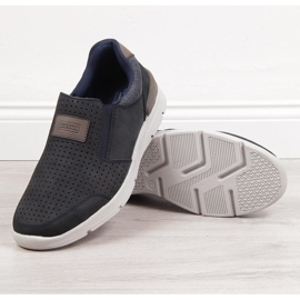 Scarpe da uomo in pelle traforata, blu navy Rieker 16455 2