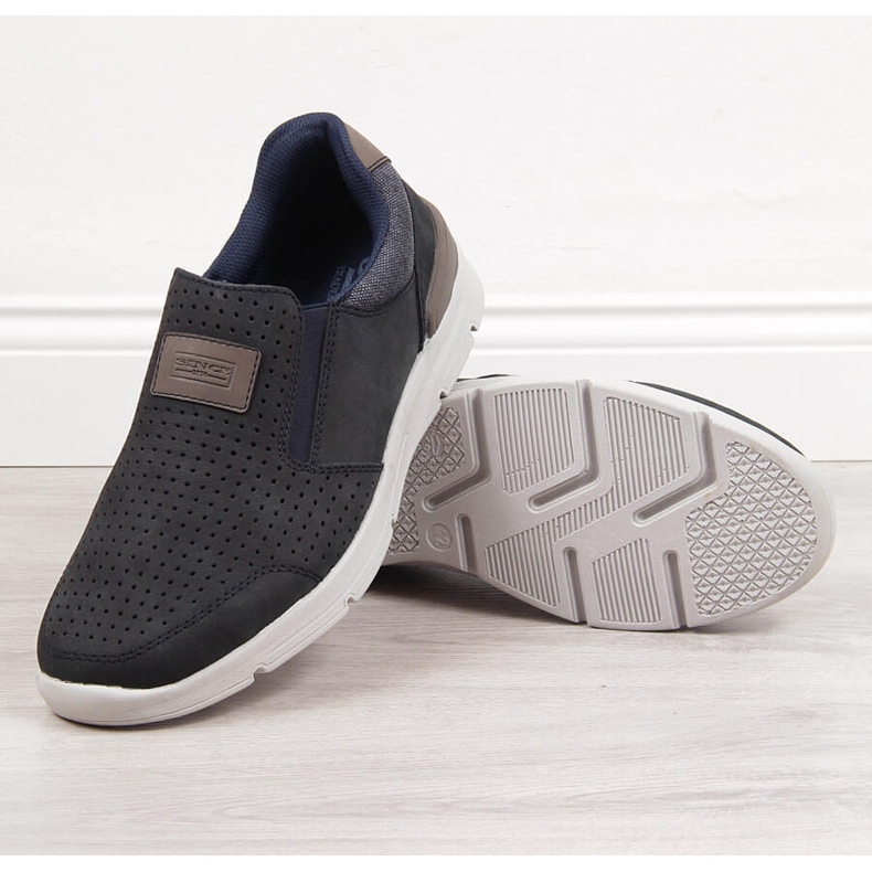 Scarpe da uomo in pelle traforata, blu navy Rieker 16455 2