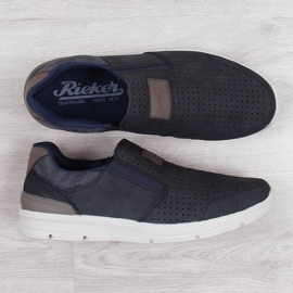 Scarpe da uomo in pelle traforata, blu navy Rieker 16455 1