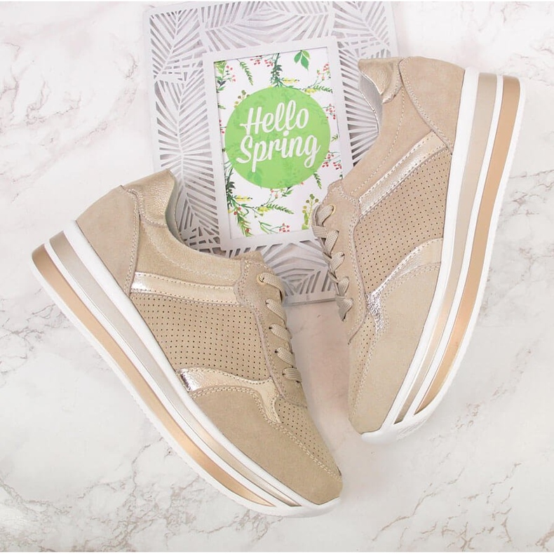 Sneakers da donna in pelle su plateau Filippo beige 2
