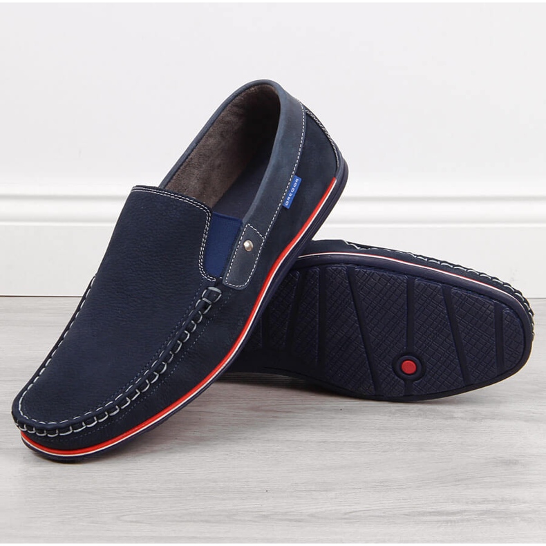 Mocassini da uomo in pelle scivolano su Gregor blu navy 1