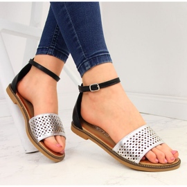 Sandali da donna con rivetti neri e argento Filippo nero 1