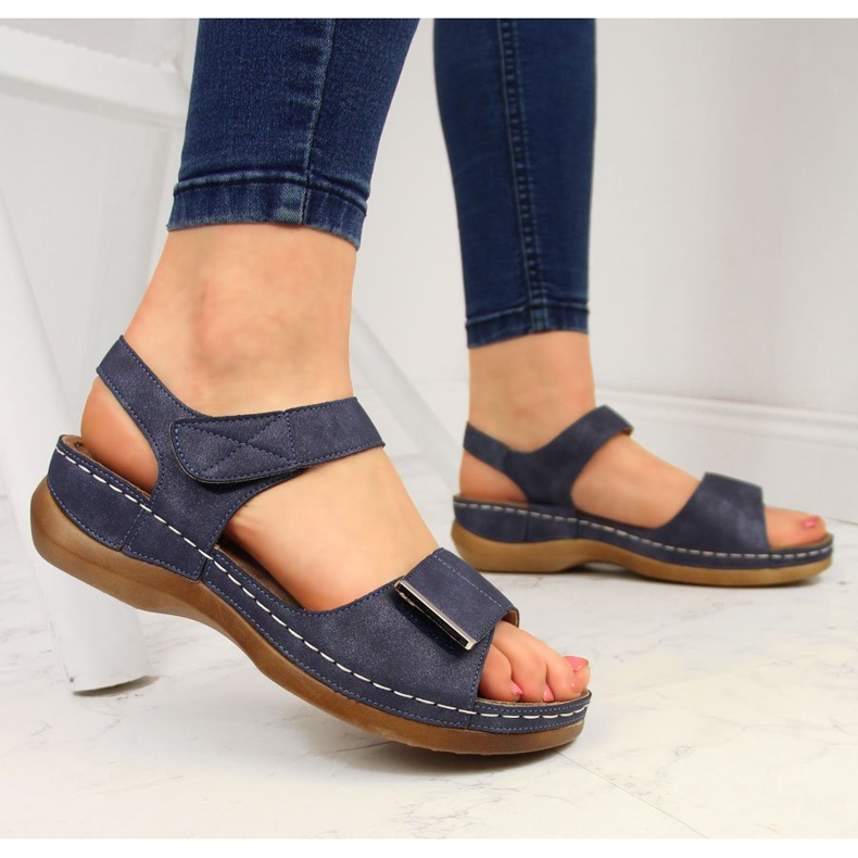 Sandali da donna eVento blu navy con velcro 2