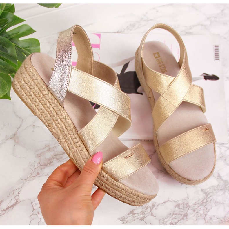 Sandali da donna espadrillas sulla piattaforma dorata Big Star HH274414 d'oro 2