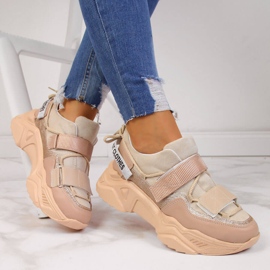 Sneakers con suola spessa Velcro beige Navy Dot 1