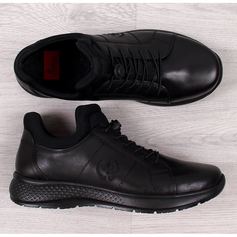 Scarpe casual da uomo in pelle nera Rieker B7694-00 nero 1