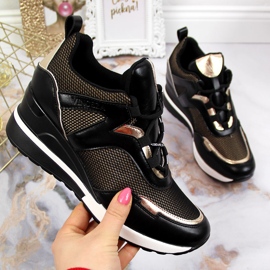 Sneakers da donna nere con zeppa Vinceza nero d'oro 2
