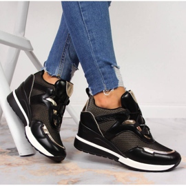 Sneakers da donna nere con zeppa Vinceza nero d'oro 1