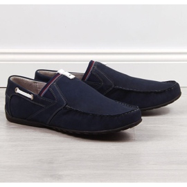 Mocassini da uomo in pelle blu navy Łukbut 1800 1