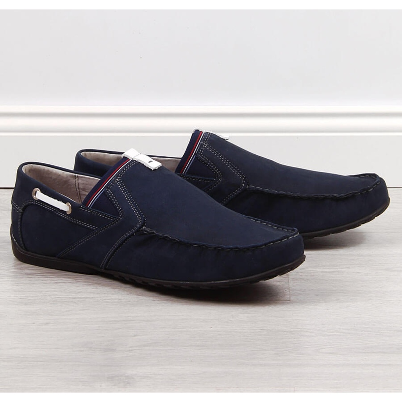 Mocassini da uomo in pelle blu navy Łukbut 1800 1