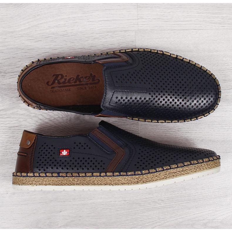 Scarpe da uomo traforate blu navy Rieker B5297-14 1