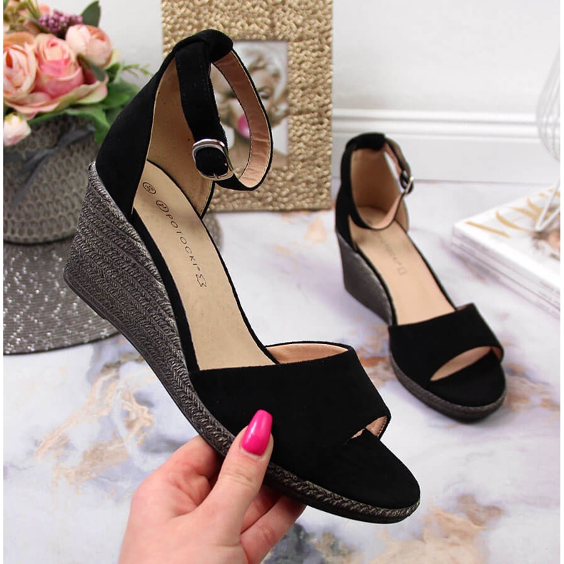 Sandali neri con zeppa da donna Potocki nero 1