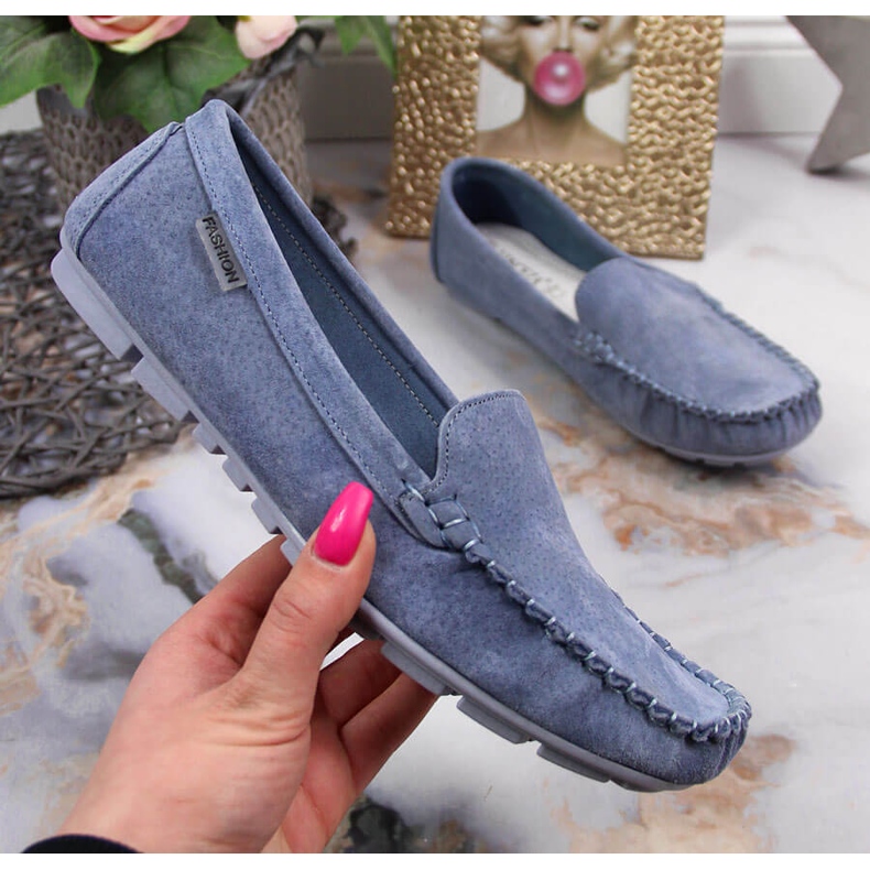 Mocassini da donna in pelle blu Vinceza 2