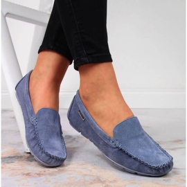 Mocassini da donna in pelle blu Vinceza 1