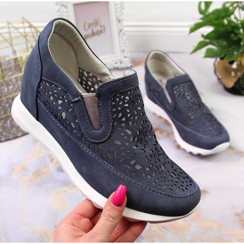 Scarpe sportive da donna su zeppa blu Jezzi 1