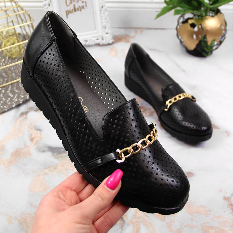 Scarpe da donna traforate con catena, Jezzi nere nero 1