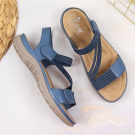 Sandali sportivi da donna con velcro blu Rieker V8873-14 1