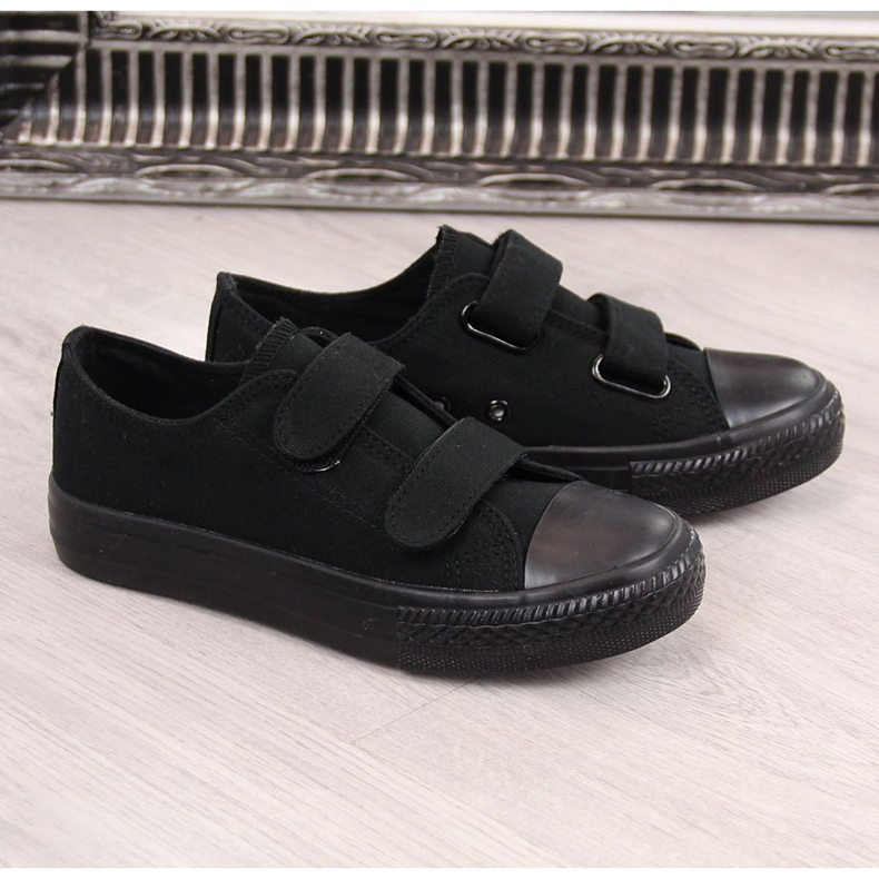Sneakers nere da bambino Atletico nere con velcro nero 1