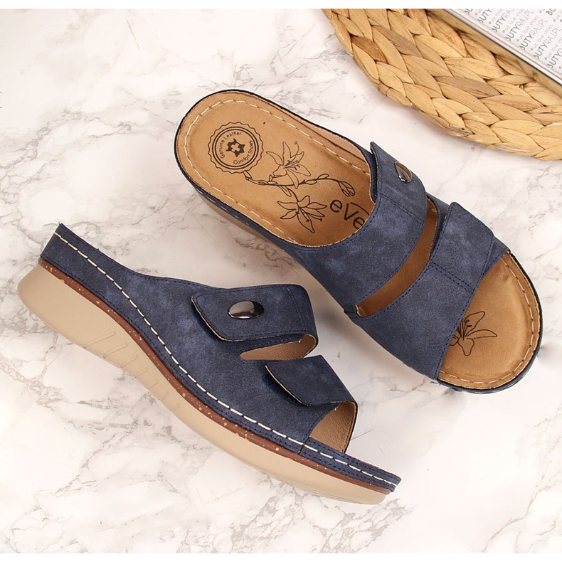 Comode ciabatte da donna blu navy con velcro eVento 2