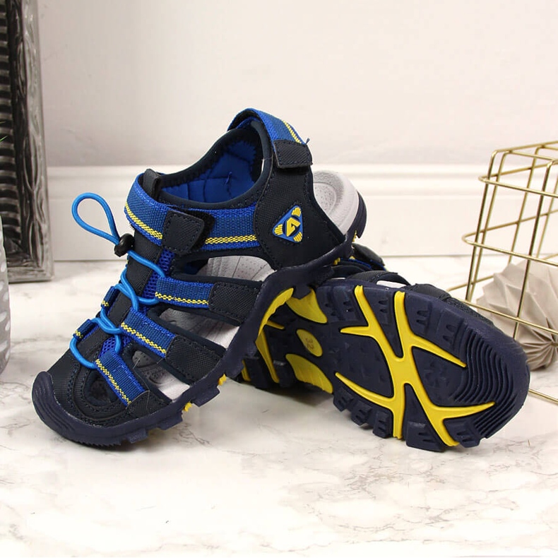 Sandali da bambino con velcro American Club blu navy 1