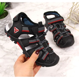 Sandali da bambino con velcro neri American Club nero 2