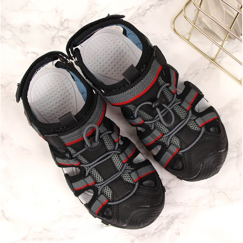 Sandali da bambino con velcro neri American Club nero 1
