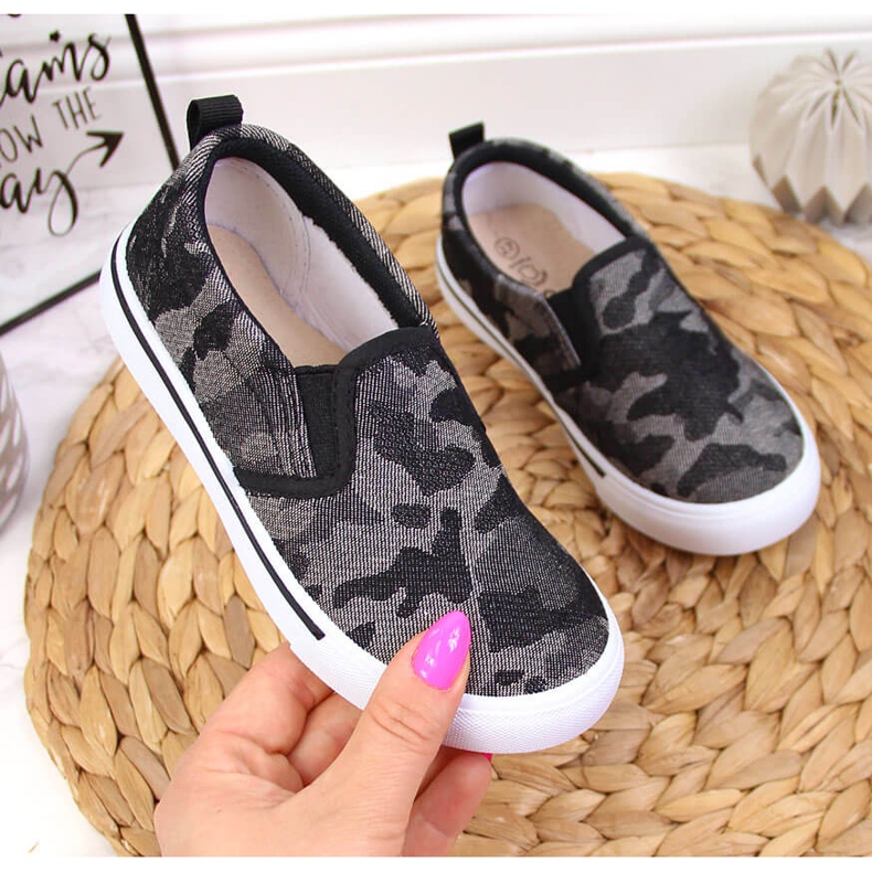 Sneakers slip on ciabatte per la scuola materna, mimetiche nere Atletico nero 1