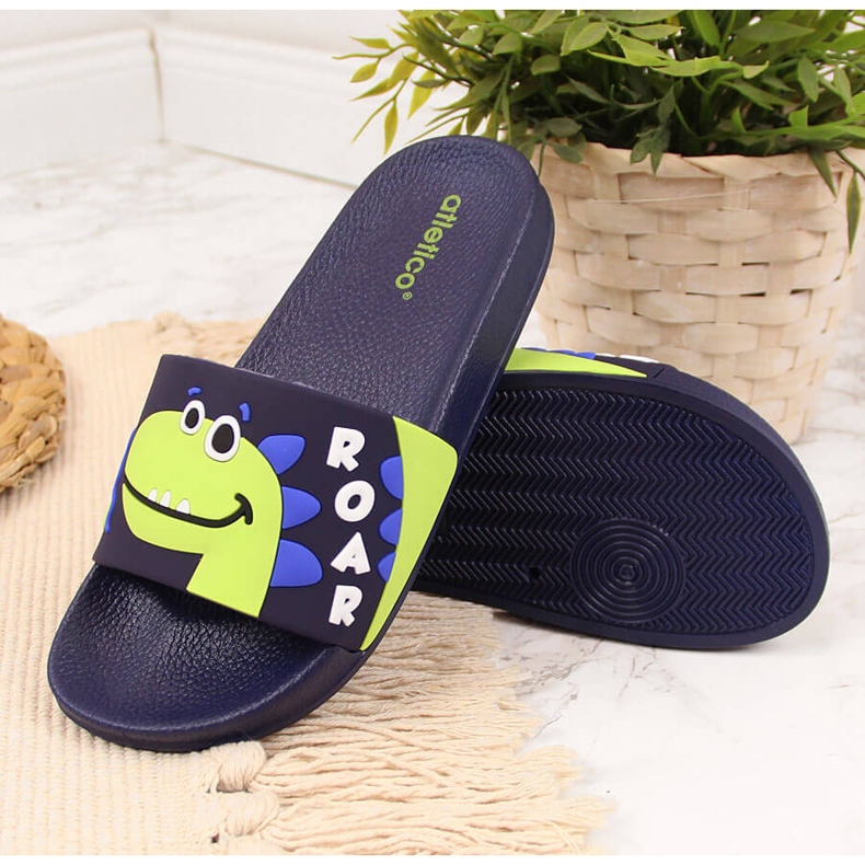 Ciabatte da piscina per ragazzi con un dinosauro Atletico blu navy 2