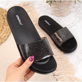 Ciabatte da piscina da donna Atletico nere con glitter nero 2