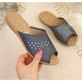 Ciabatte da casa da donna, punta aperta, Befado grigio 1