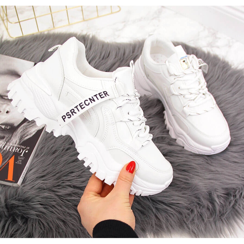 Sneakers da donna con suola spessa bianca NEWS bianco 2
