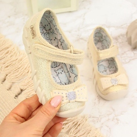 Ciabatte ballerine da bambina con velcro beige con fiocco Befado 1