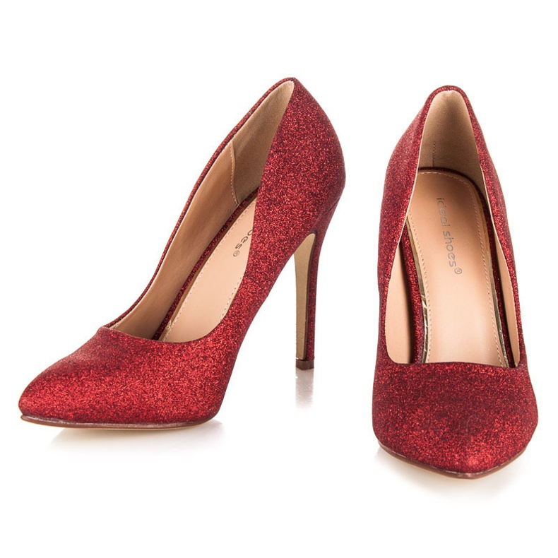 Ideal Shoes Pompe glitterate su una spilla rosso 1