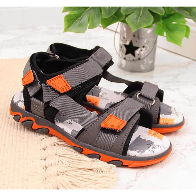 Sandali sportivi da bambino con velcro grigio NEWS 2