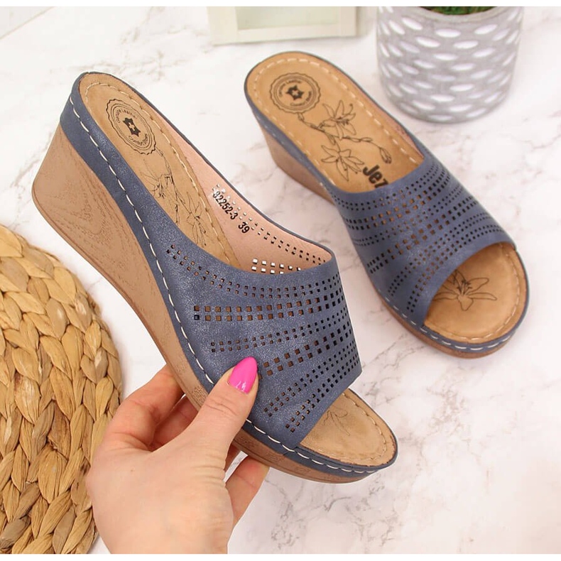 Ciabatte Jezzi da donna blu navy con zeppa 2